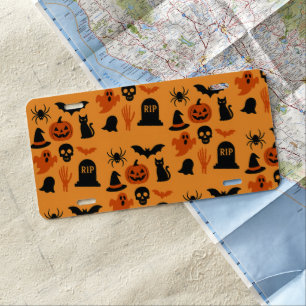 Spooky Halloween Black & Orange License Plate