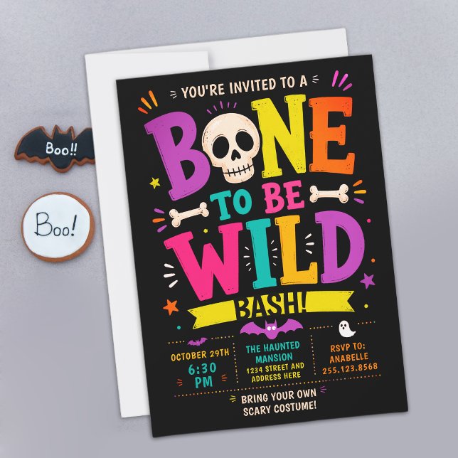 Spooky Halloween Bone Skeleton Colorful Wild Bash Invitation (Creator Uploaded)