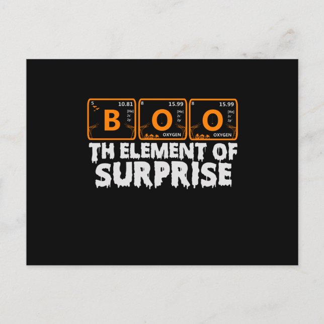 Spooky Halloween BOO Primary Elements of Surprise Postcard (Front)
