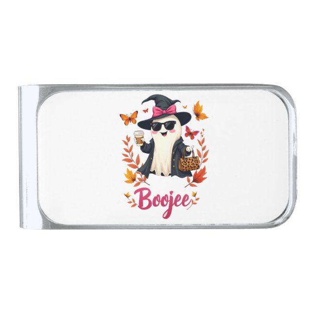 Spooky Halloween Boojee Sassy Classy Ghost  Silver Finish Money Clip (Front)