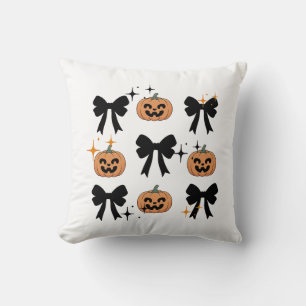 Spooky Halloween Bows and Pumpkins Throw pillow 