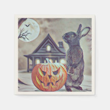 Spooky Halloween Bunny Rabbit with Pumpkin