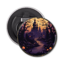 Spooky Halloween Castle Button Bottle Opener