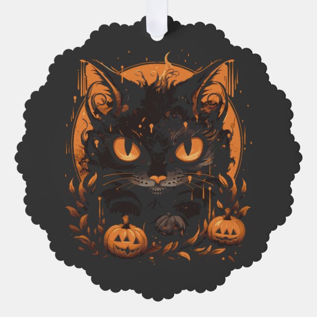 Spooky Halloween Cat Art Print Ornament Card (Front)