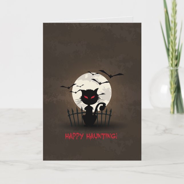 Spooky Halloween Cat Fool Moon Card (Front)