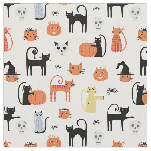 Spooky Halloween Cat Pattern Fabric