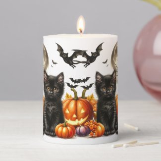 Spooky Halloween Cat Pillar Candle