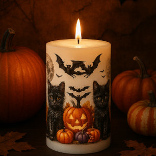 Spooky Halloween Cat Pillar Candle