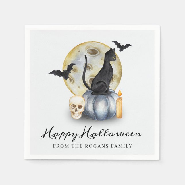 Spooky Halloween Cat Pumpkin Napkins (Front)