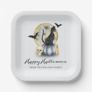 Spooky Halloween Cat Pumpkin Paper Plates