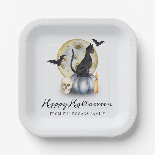 Spooky Halloween Cat Pumpkin Paper Plates (Front)