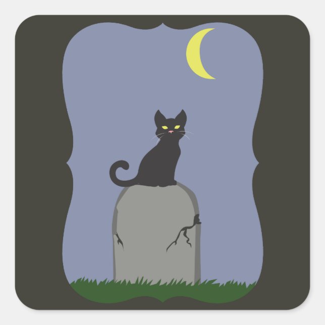 Spooky Halloween Cat Square Sticker (Front)