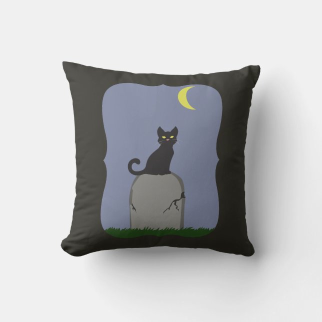 Spooky Halloween Cat Throw Pillow (Front)