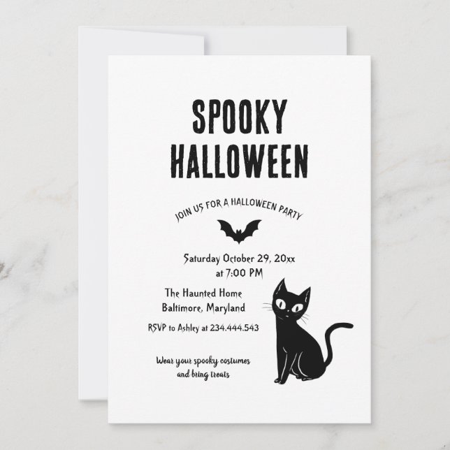 Spooky Halloween Cat Witch Party Invitation (Front)