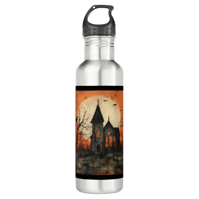Spooky Halloween Church - Style 3 Sticker Stainless Steel Water Bottle (Front)