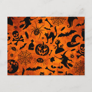 Spooky Halloween Collage with Witch, Pumpkin Postcard