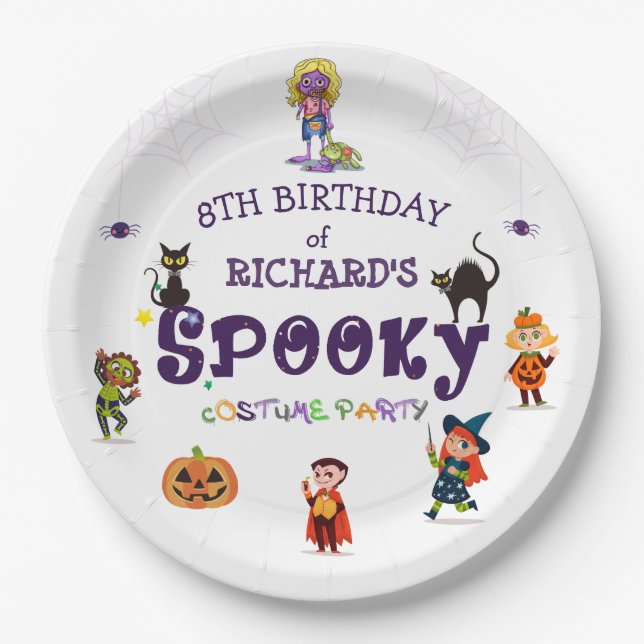 Spooky Halloween Costume Kids Birthday Party Paper Plates (Front)