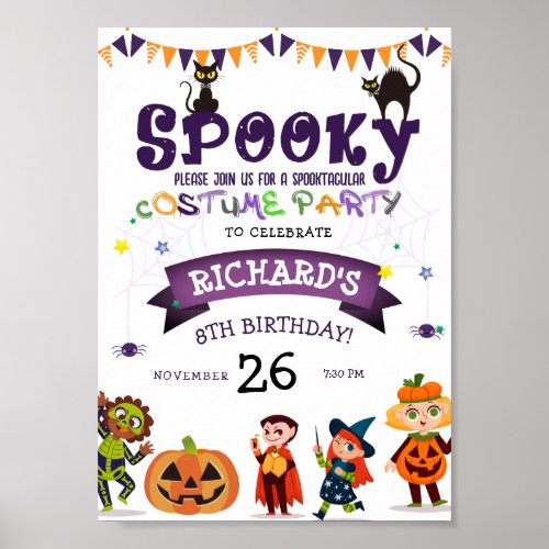 Spooky Halloween Costume Kids Birthday Party Poster