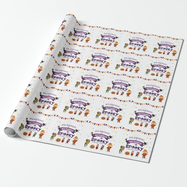 Spooky Halloween Costume Kids Birthday Party Wrapping Paper (Unrolled)