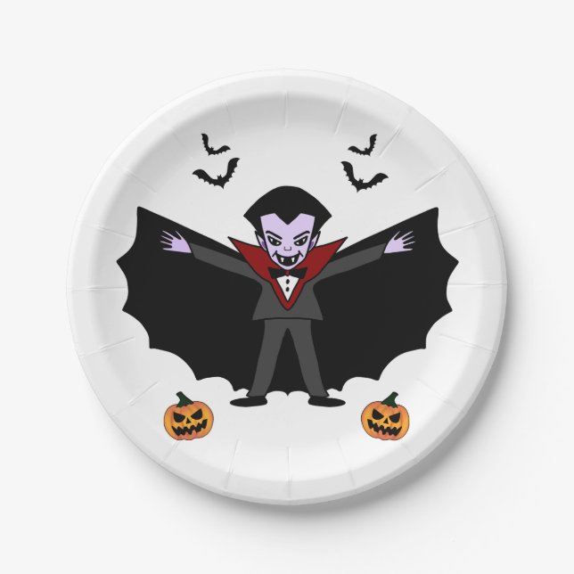 Spooky Halloween Costume Party Dracula Vampire Paper Plates (Front)