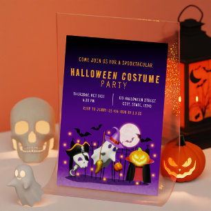 Spooky Halloween Costume Party Orange and Purple Invitation