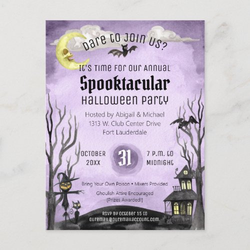 Spooky Halloween Costume Spooktacular Black Purple Postcard