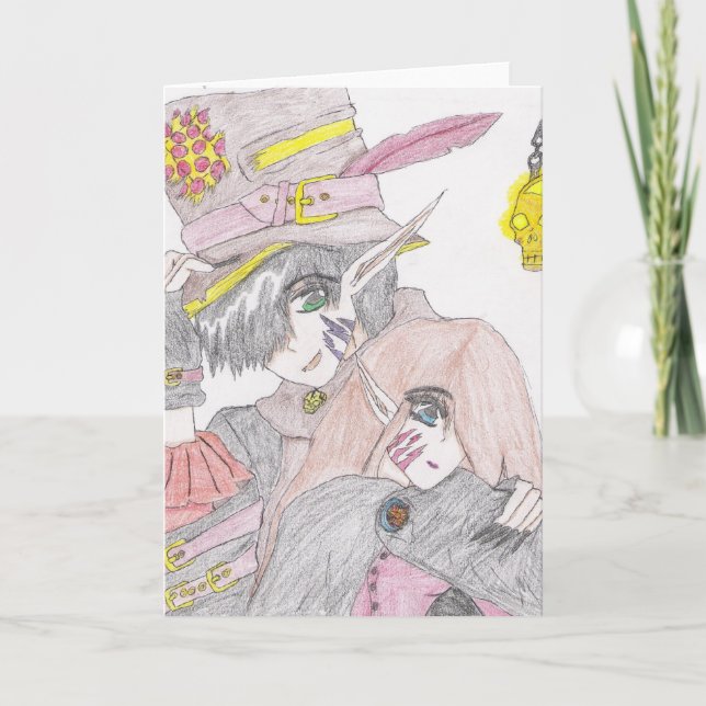 Spooky Halloween Couple Colored Pencil Drawing Card (Front)