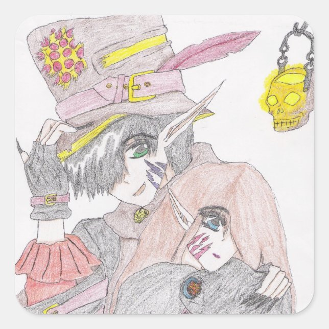 Spooky Halloween Couple Square Sticker (Front)