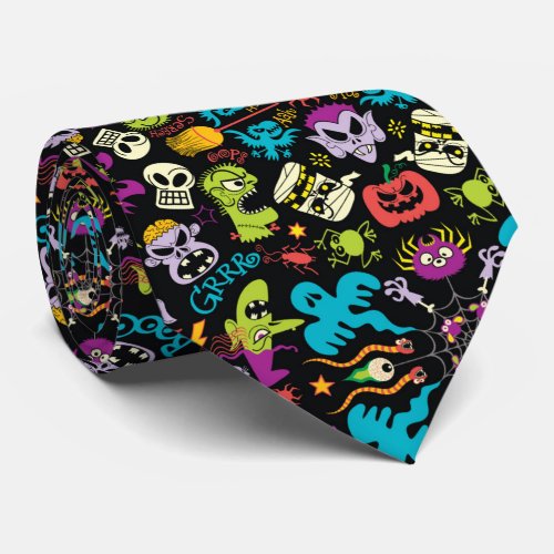 Spooky Halloween creatures in cool pattern design Neck Tie