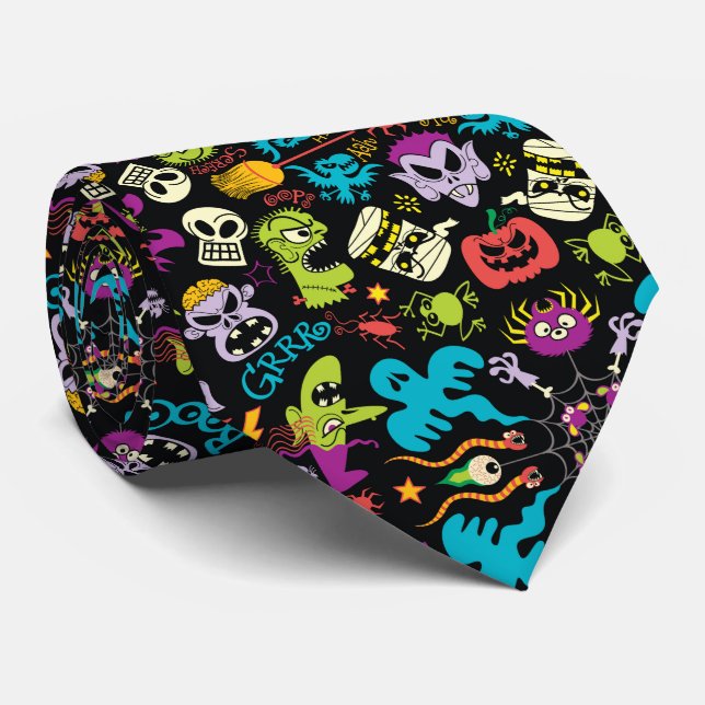 Spooky Halloween creatures in cool pattern design Neck Tie (Rolled)