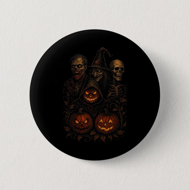 Spooky Halloween Creepy Pumpkin Scary Witch Zombie Button (Front)