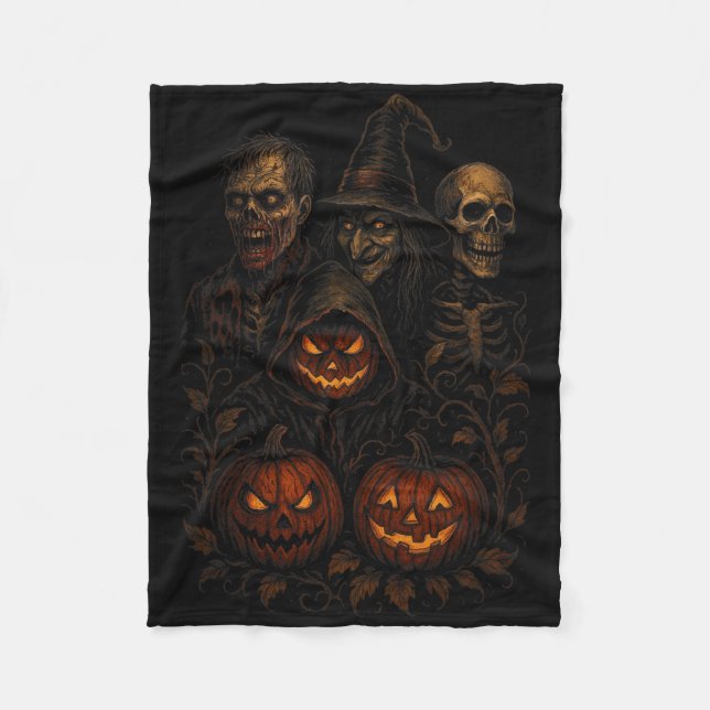 Spooky Halloween Creepy Pumpkin Scary Witch Zombie Fleece Blanket (Front)