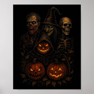 Spooky Halloween Creepy Pumpkin Scary Witch Zombie Poster