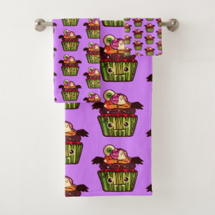 Spooky Halloween Cupcake Bath Towel Set