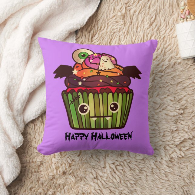 Spooky Halloween Cupcake Throw Pillow (Blanket)