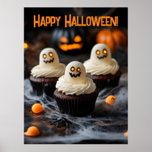 Spooky Halloween cupcakes Design Poster