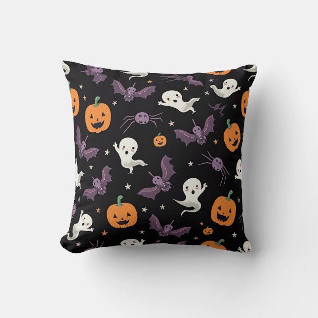 Spooky Halloween Cushion - Adorable Ghosts, Pumpk (Front)