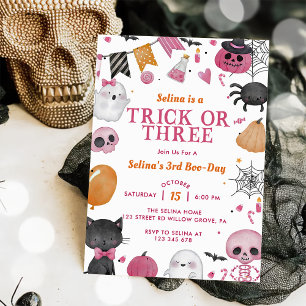 Spooky Halloween Cute Ghost 3rd Birthday Party Invitation