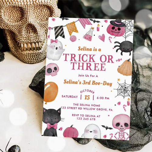 Spooky Halloween Cute Ghost 3rd Birthday Party  Invitation