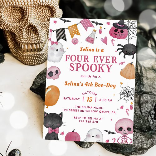  Spooky Halloween Cute Ghost 4th Birthday Party  Invitation