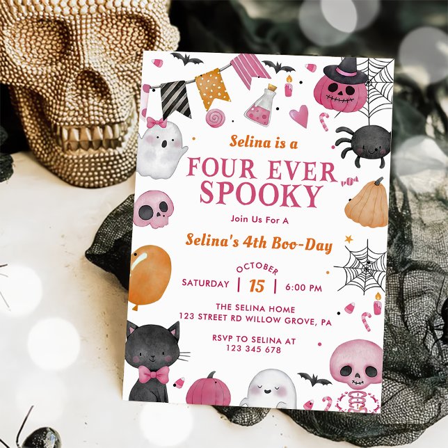  Spooky Halloween Cute Ghost 4th Birthday Party  Invitation (Creator Uploaded)