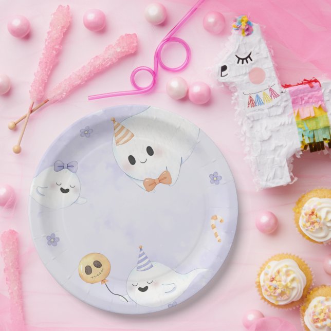 Spooky Halloween Cute Ghost Birthday Party Paper Plates (Party)
