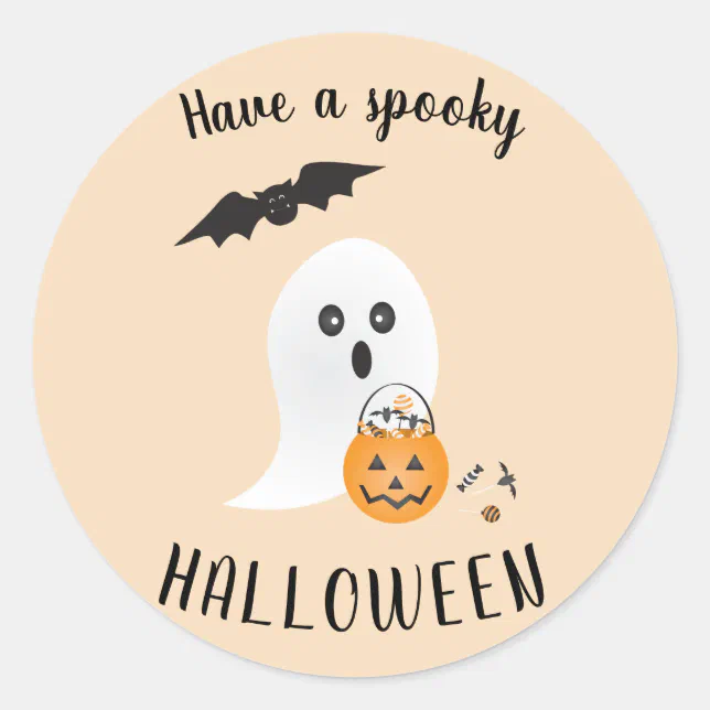 Spooky Halloween Cute Ghost Trick Or Treating Boo Classic Round Sticker ...