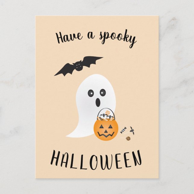 Spooky Halloween Cute Ghost Trick Or Treating Boo Postcard (Front)