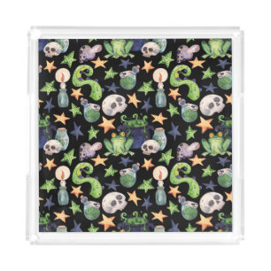 Spooky Halloween: Dark Hand-Drawn Pattern. Acrylic Tray