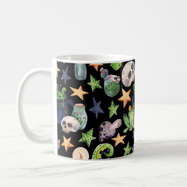 Spooky Halloween: Dark Hand-Drawn Pattern. Coffee Mug (Left)