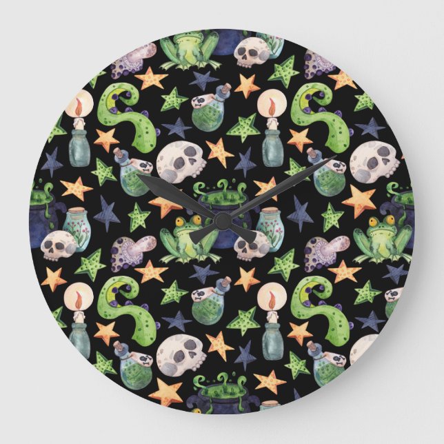 Spooky Halloween: Dark Hand-Drawn Pattern. Large Clock (Front)