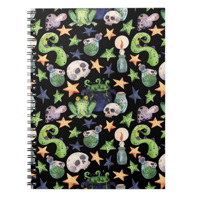 Spooky Halloween: Dark Hand-Drawn Pattern. Notebook (Front)