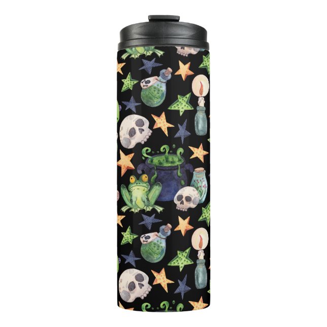 Spooky Halloween: Dark Hand-Drawn Pattern. Thermal Tumbler (Front)