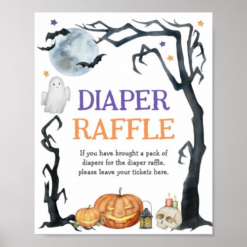 Spooky Halloween Diaper Raffle Sign Watercolor